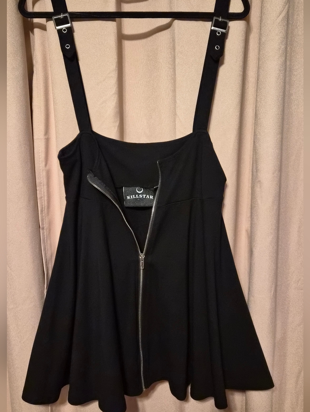 Killstar Black Mini Dress with Front Zip and Adjustable Straps